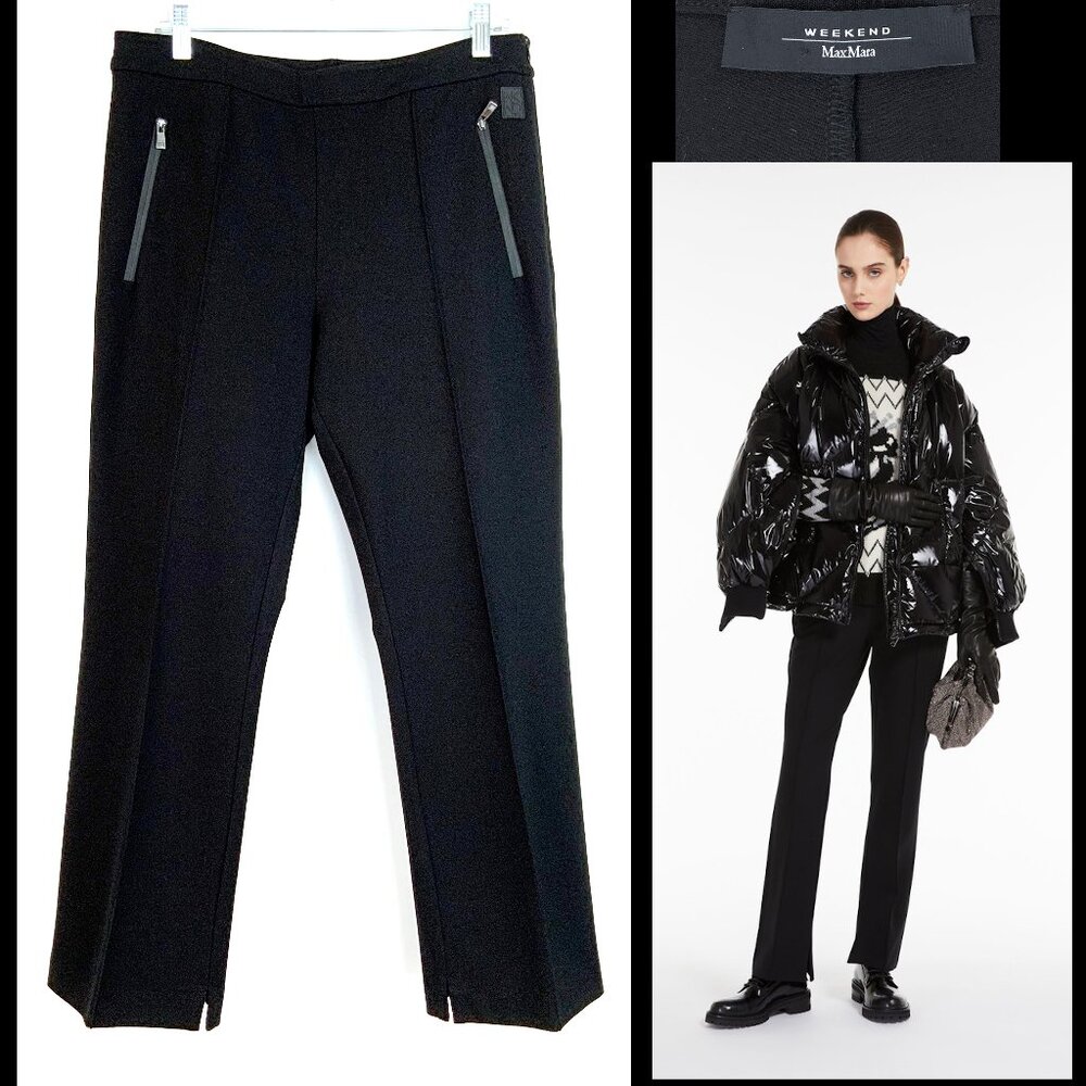 Max Mara Weekend Goya Black Technical Jersey Trousers Career Business Sz 12